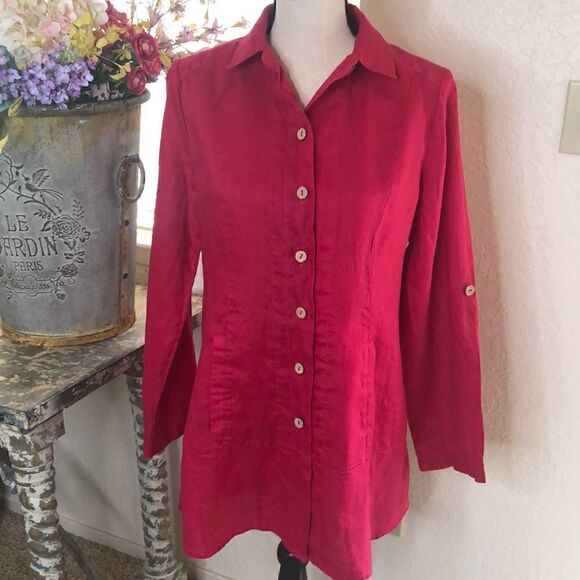 Soft Surroundings raspberry pink linen tunic top - Picture 1 of 13